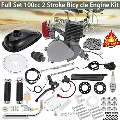 100cc Bicycle Engine kit, 2 Stroke Motorized Bike Kit Petrol Gas Engine Kit, Turn Your Pedal Bike Into an Electric Bike (Silver)