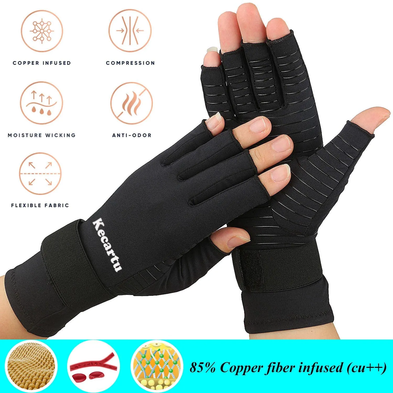 2 Pairs Compression Gloves, Copper Arthritis Gloves with Adjustable Strap,Carpal Tunnel,Typing,Support for Men & Women (Large/X-Large (2-Pair)) Large/X-Large (2-Pair)