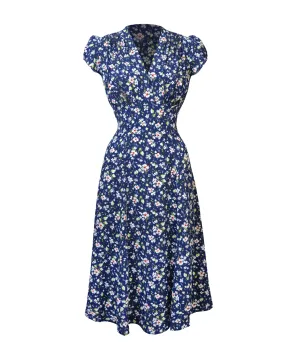 30s 'Ava' Tea Dress - Nightblossom
