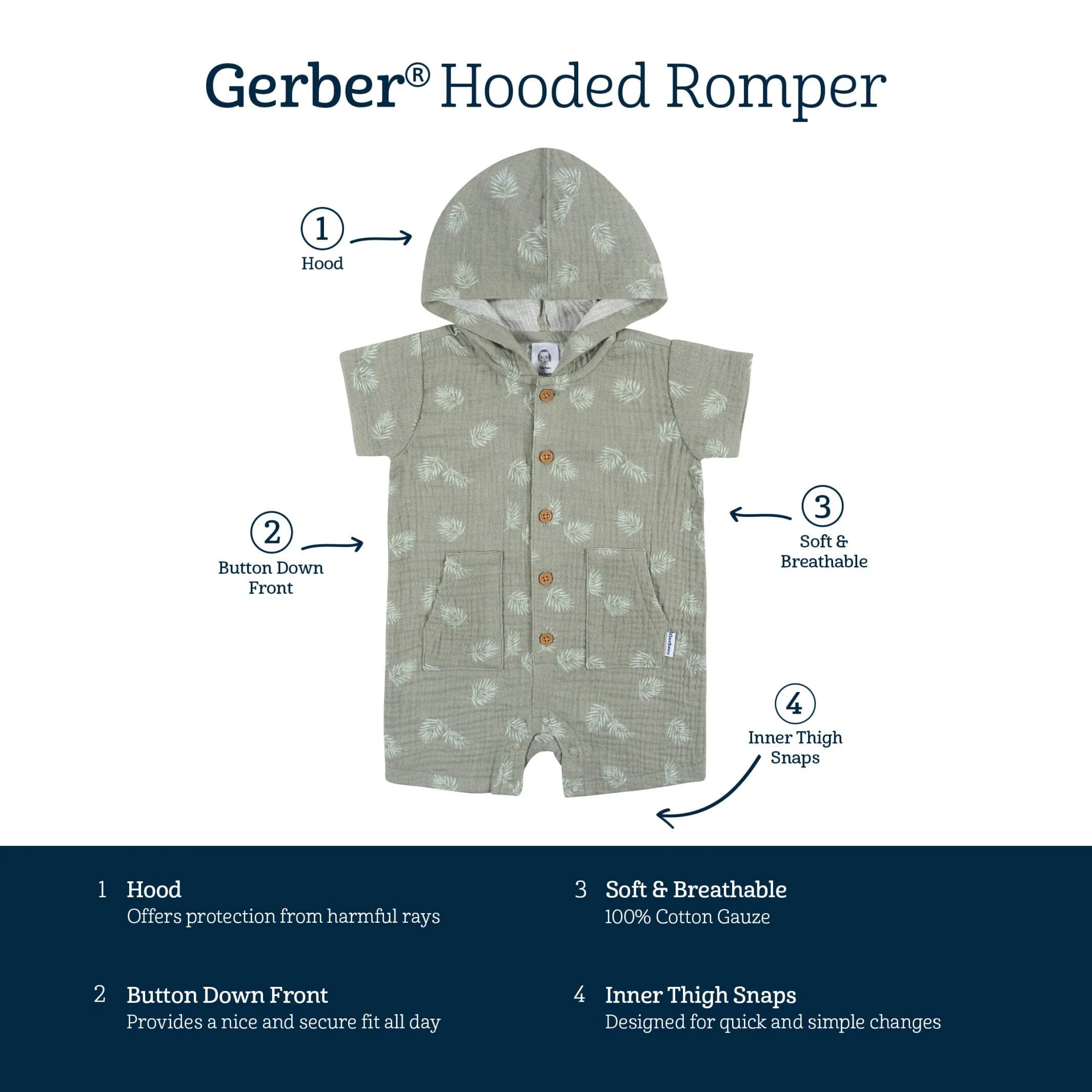 Baby Boys Palms Hooded Romper