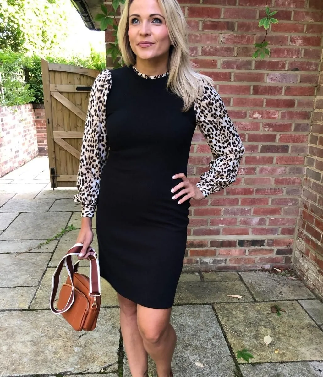 Black Leopard Sleeve Contrast Dress 18 20