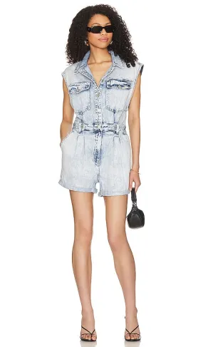 BLANKNYC Washed Denim Romper in Blue