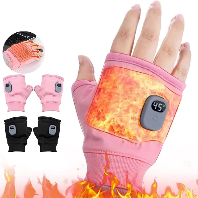 Bobety Electric Heated Gloves, Heated Gloves Rechargeable, Heated Work Gloves - 3-Speed Adjustable Heated Riding Gloves, Rechargeable Fingerless, Half-Finger, Fast Heating