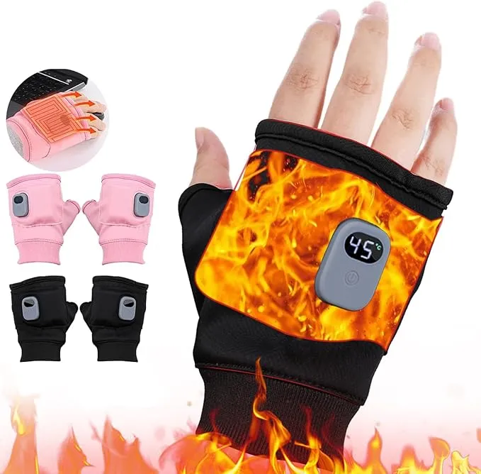 Bobety Electric Heated Gloves, Heated Gloves Rechargeable, Heated Work Gloves - 3-Speed Adjustable Heated Riding Gloves, Rechargeable Fingerless, Half-Finger, Fast Heating