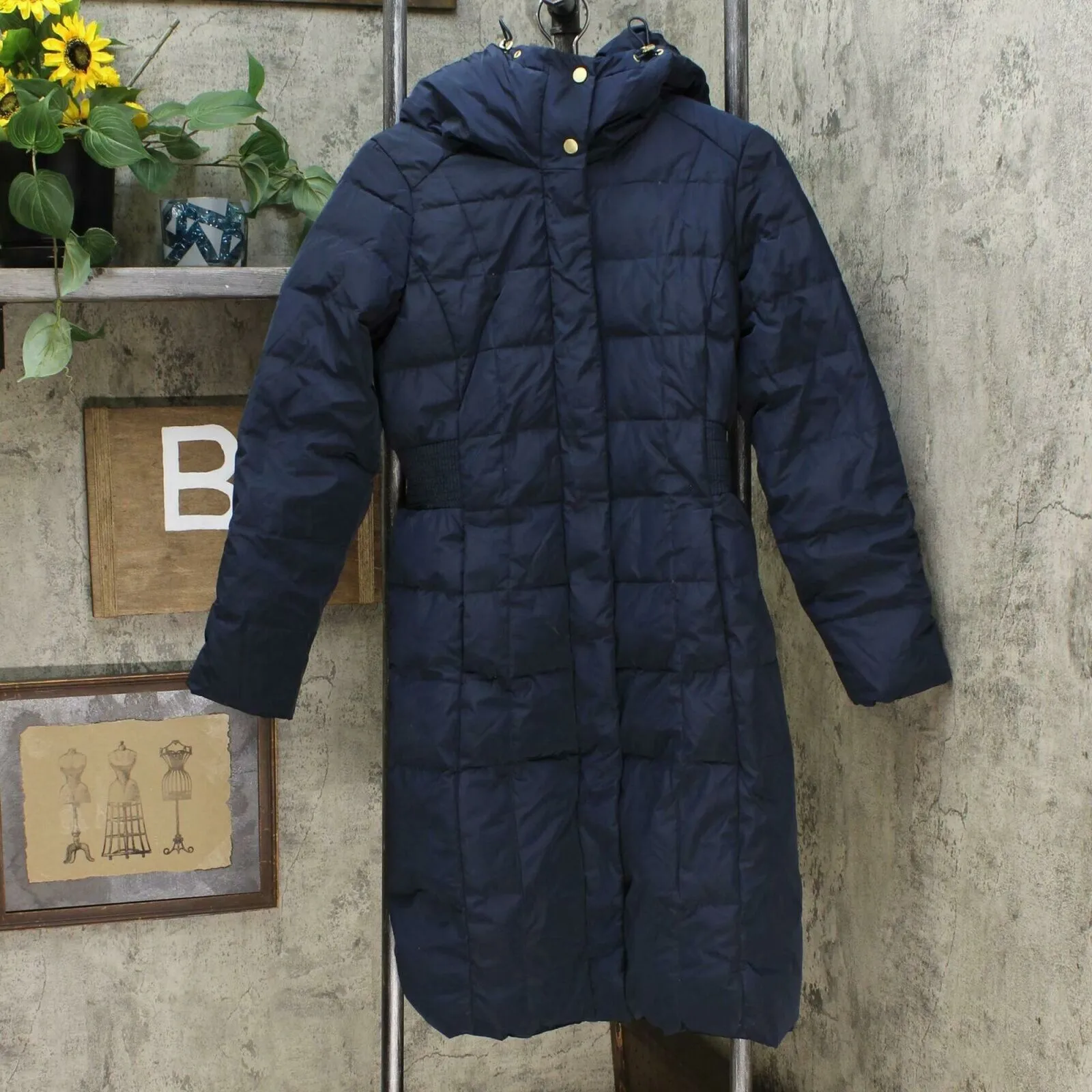 Cole Haan Women's Box Quilt Down Puffer Coat Navy Small