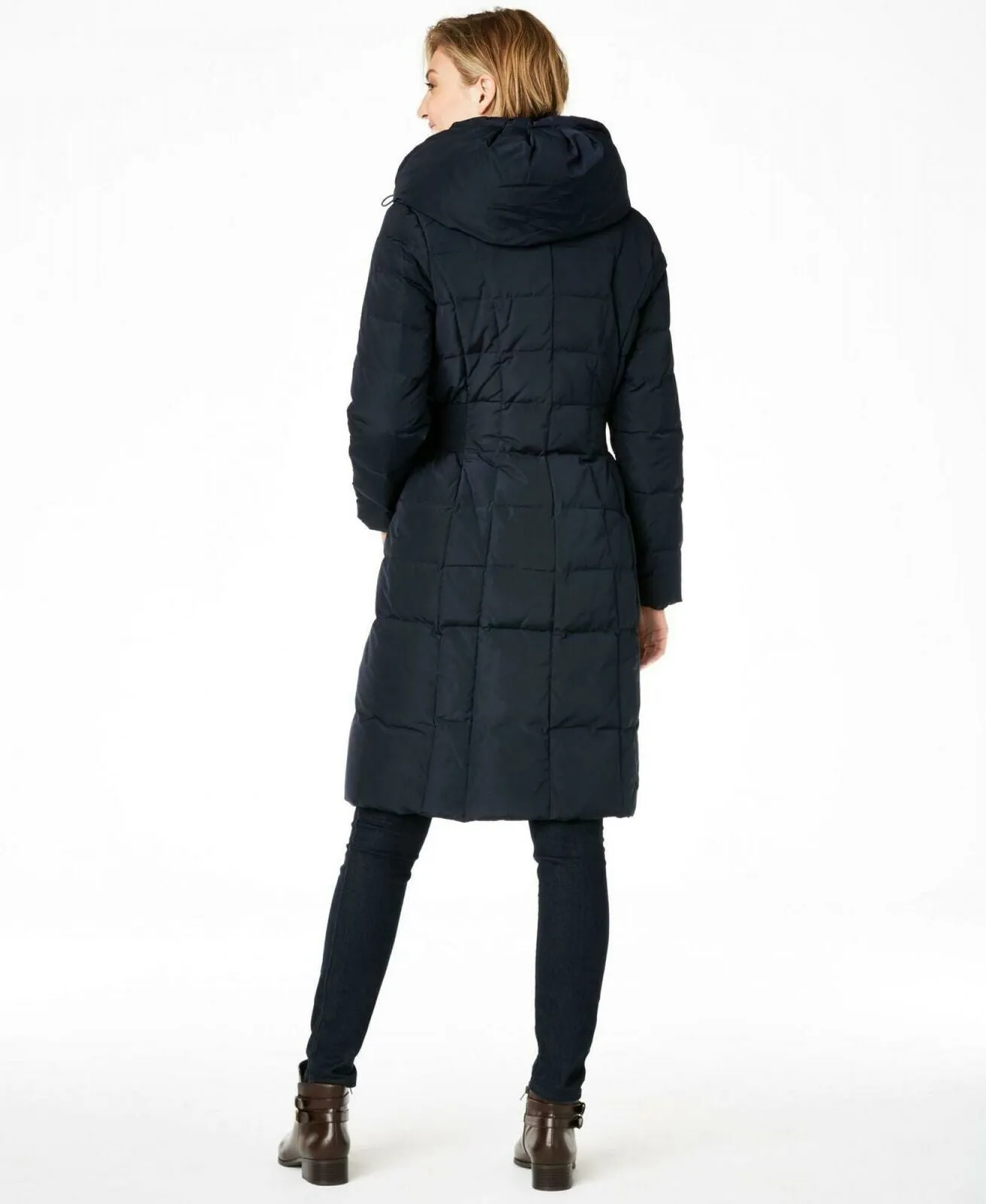 Cole Haan Women's Box Quilt Down Puffer Coat Navy Small