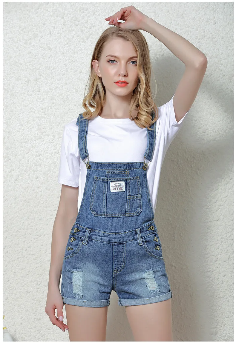 Denim Button Casual Pocket hole Gradient color Romper