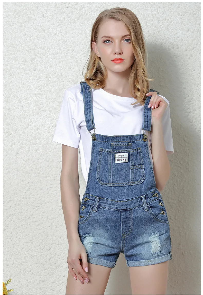 Denim Button Casual Pocket hole Gradient color Romper