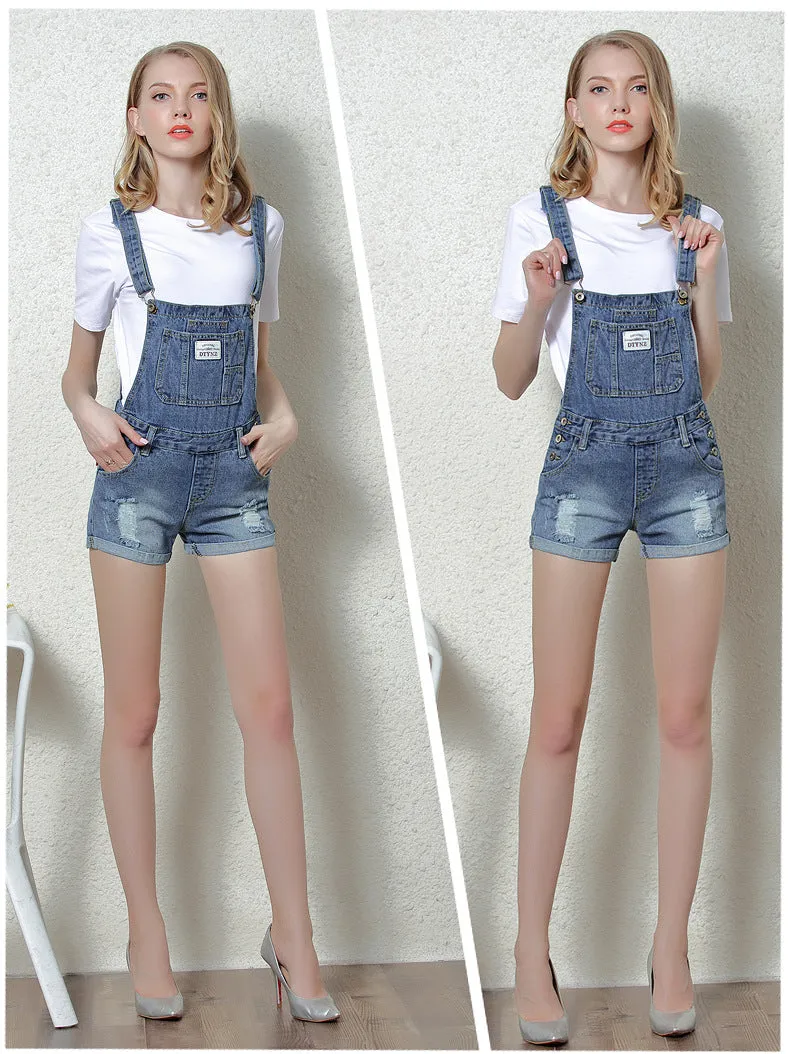 Denim Button Casual Pocket hole Gradient color Romper