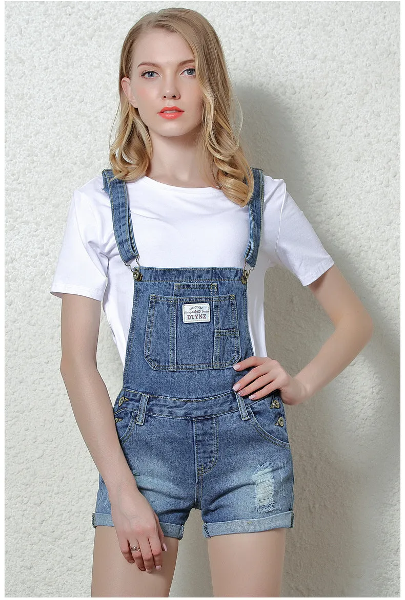 Denim Button Casual Pocket hole Gradient color Romper