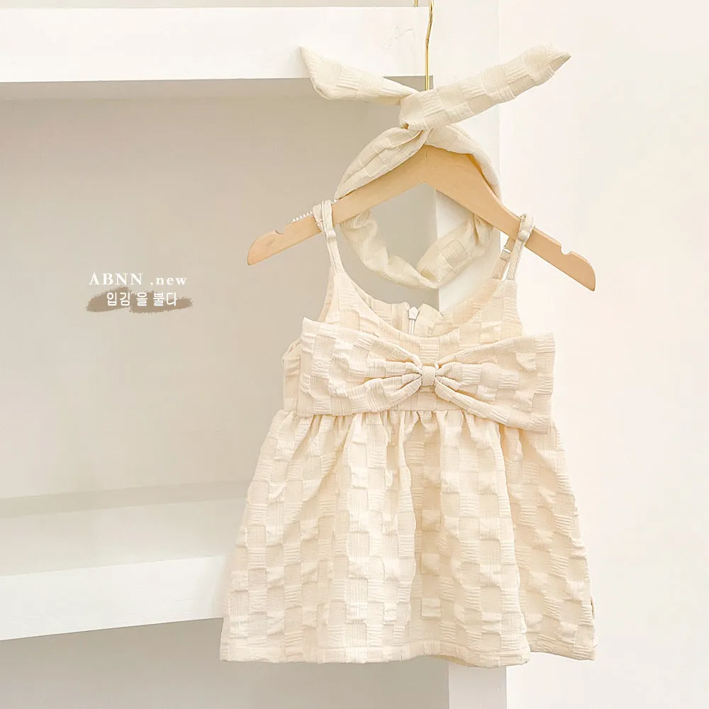 DUNNMALL  Summer New Korean Style Baby Girl Sisters Outfit Puff Sleeve Princess Dress Romper with Hair Band