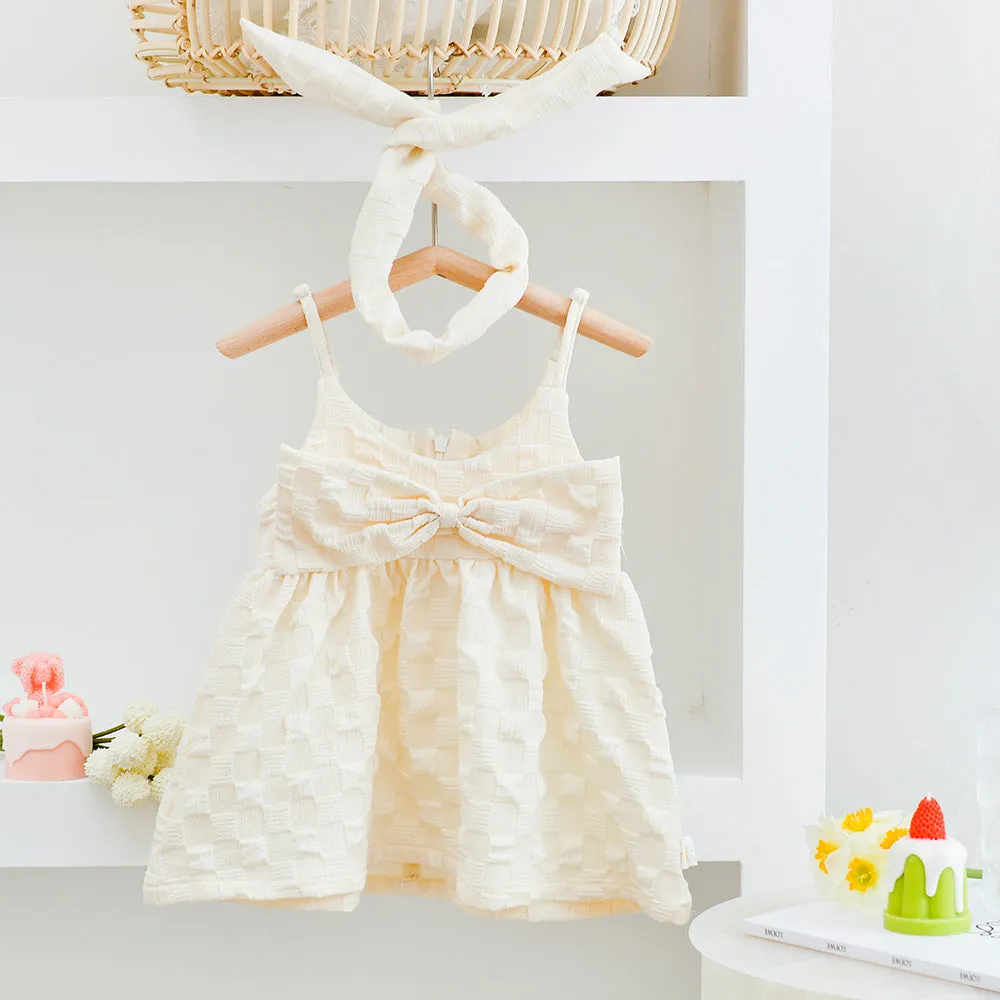 DUNNMALL  Summer New Korean Style Baby Girl Sisters Outfit Puff Sleeve Princess Dress Romper with Hair Band