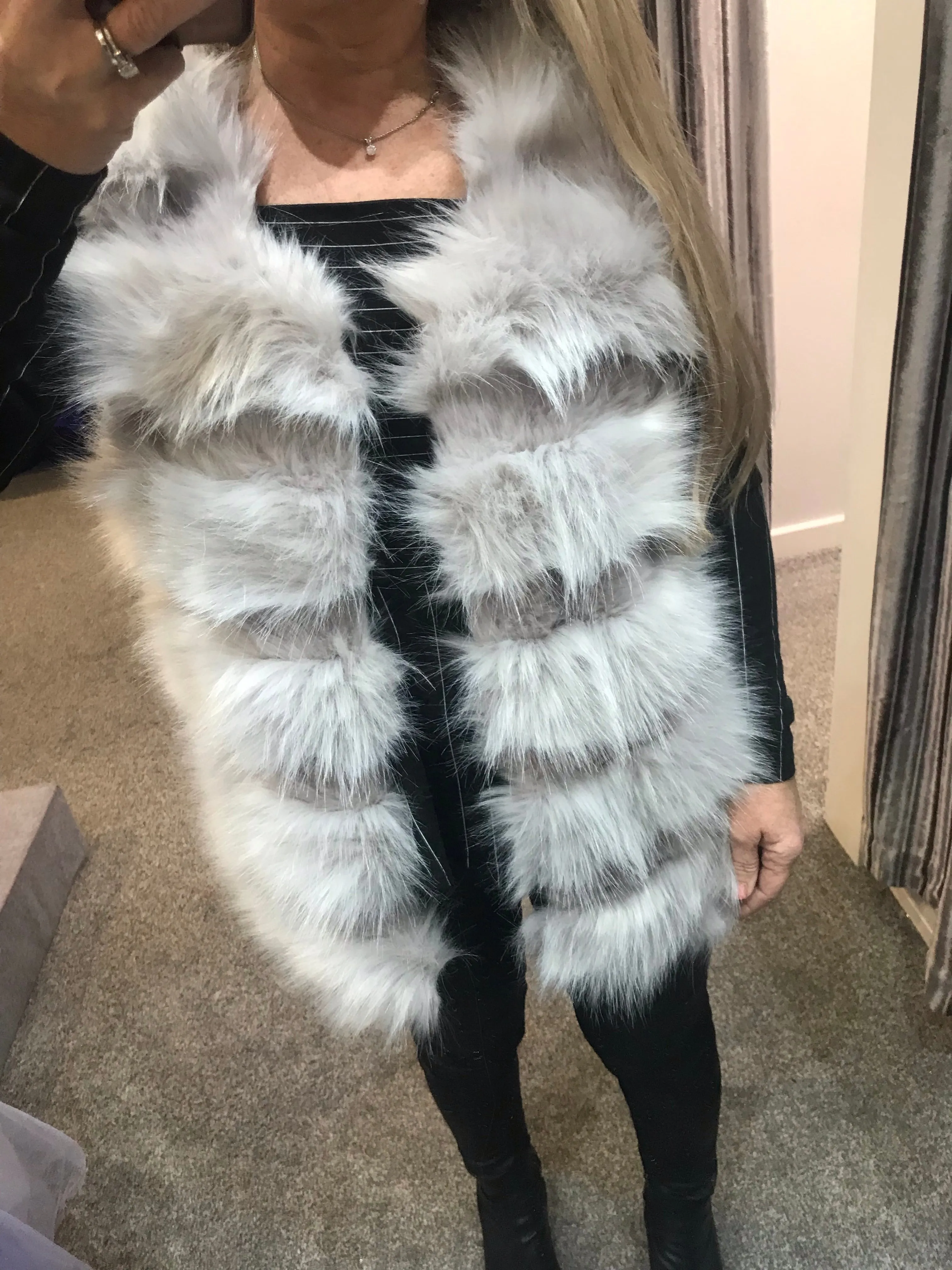Faux shaggy luxury fur gilet -  light grey