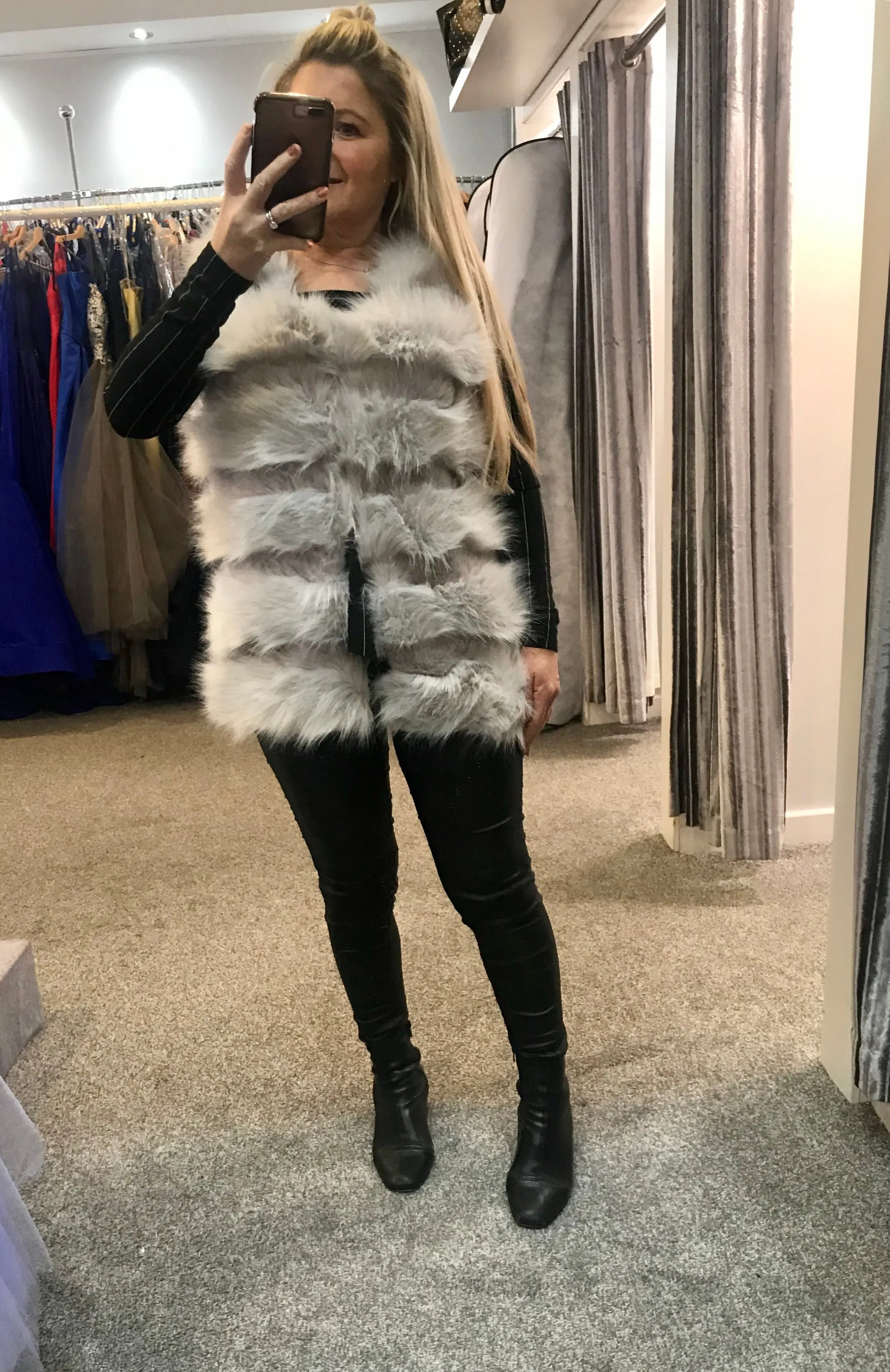 Faux shaggy luxury fur gilet -  light grey