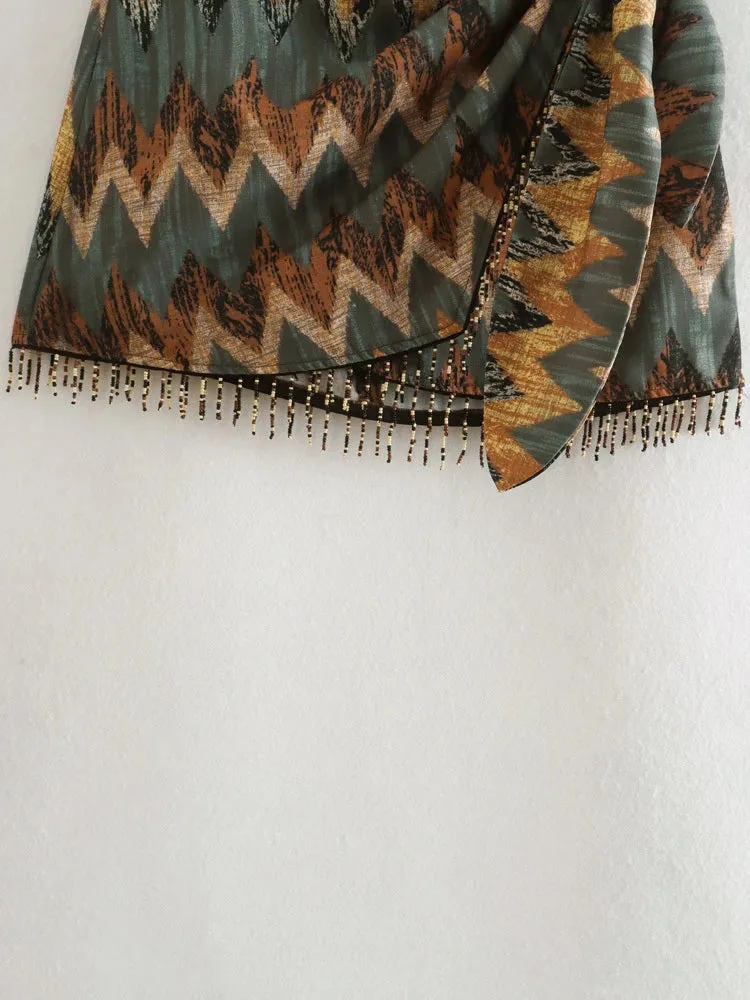 Geometric Tassel Sarong Skirt