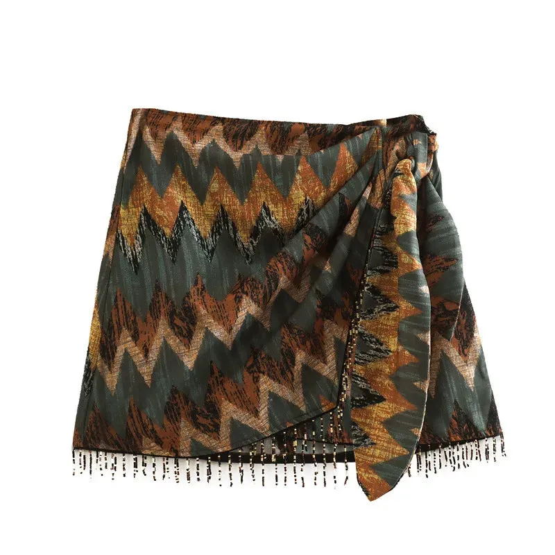 Geometric Tassel Sarong Skirt