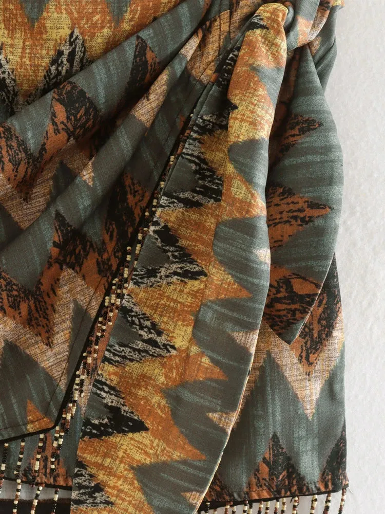 Geometric Tassel Sarong Skirt