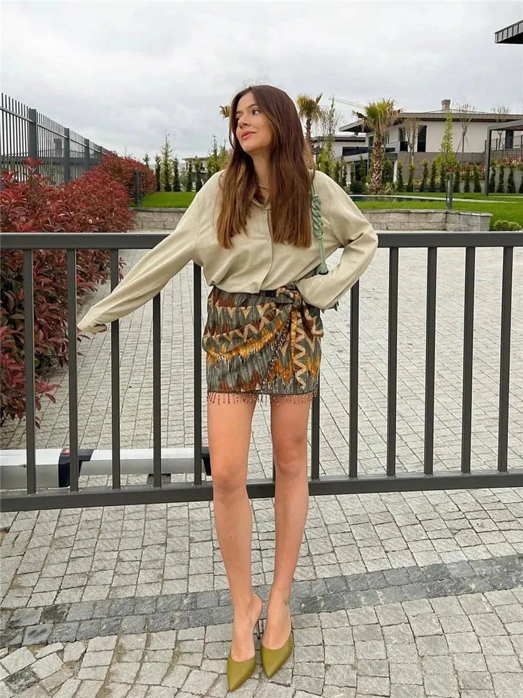 Geometric Tassel Sarong Skirt