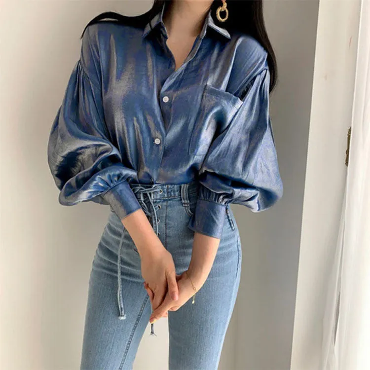 Gradient Color Oversized Button-Down Blouse