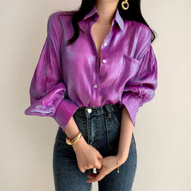 Gradient Color Oversized Button-Down Blouse