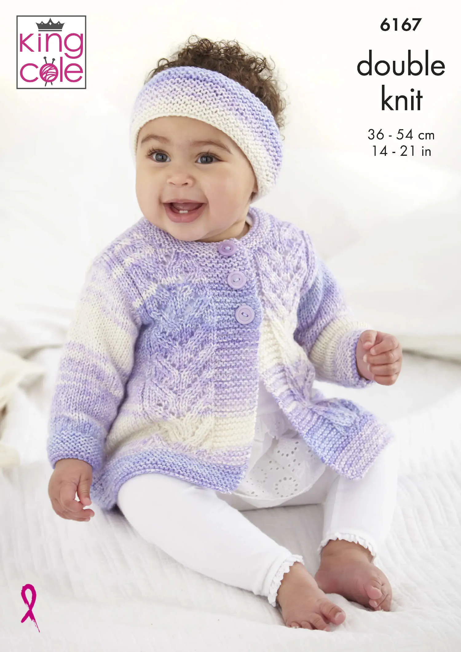 King Cole 6167 Double Knitting Pattern - DK Baby Coat, Cardigan, Gilet & Headband (0 - 2 yrs)