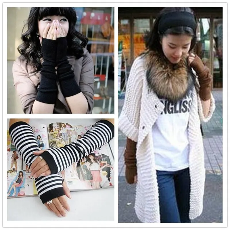 Korean Spring Autumn Cute Knitted Gloves Fingerless Sleeve Half Finger Wrist Cover Fashion Versatile Wrist Cover Winter Gloves