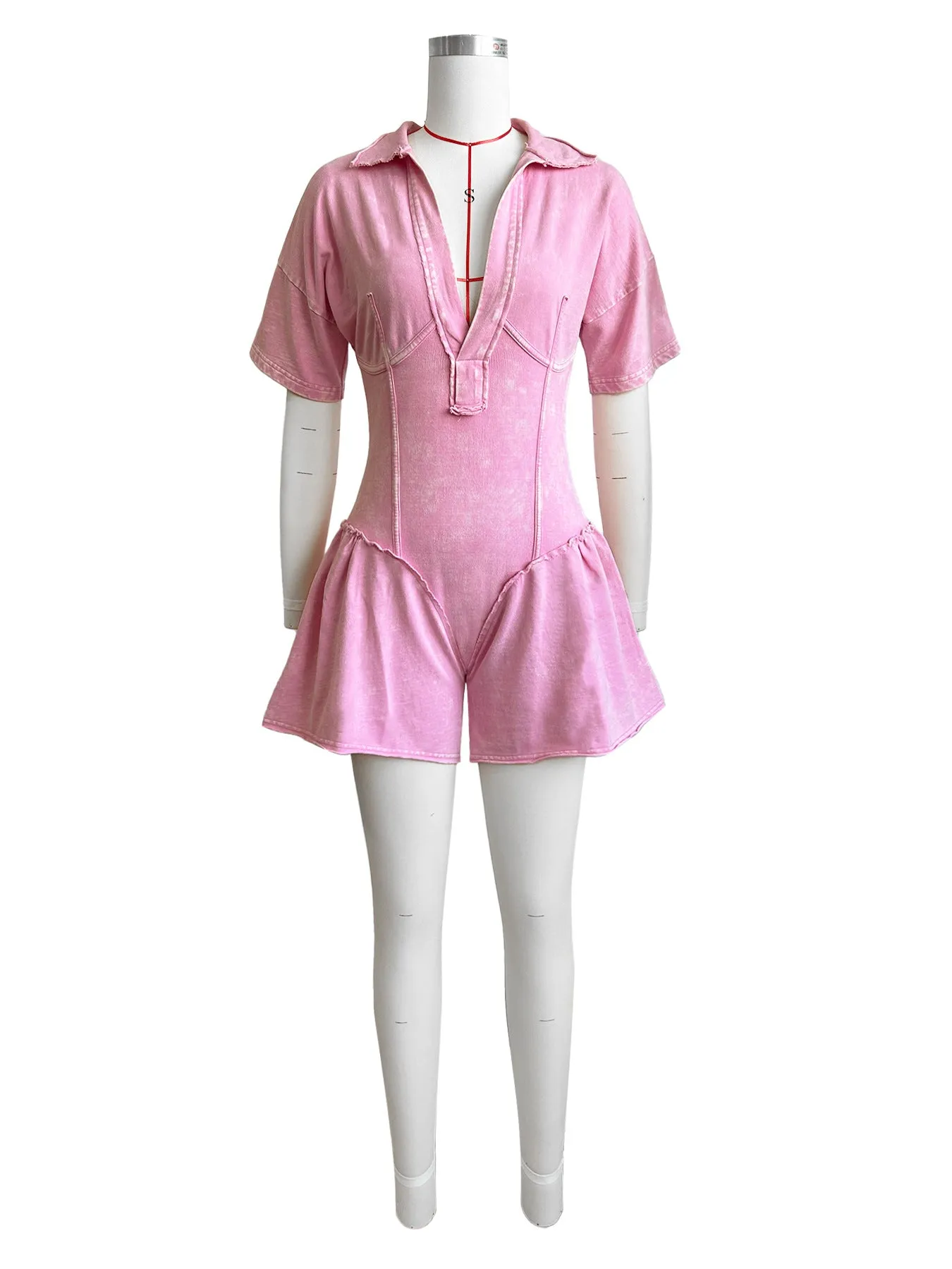 MB FASHION High Quality Corset-Style Flare Romper with Collared Neckline 4101LY