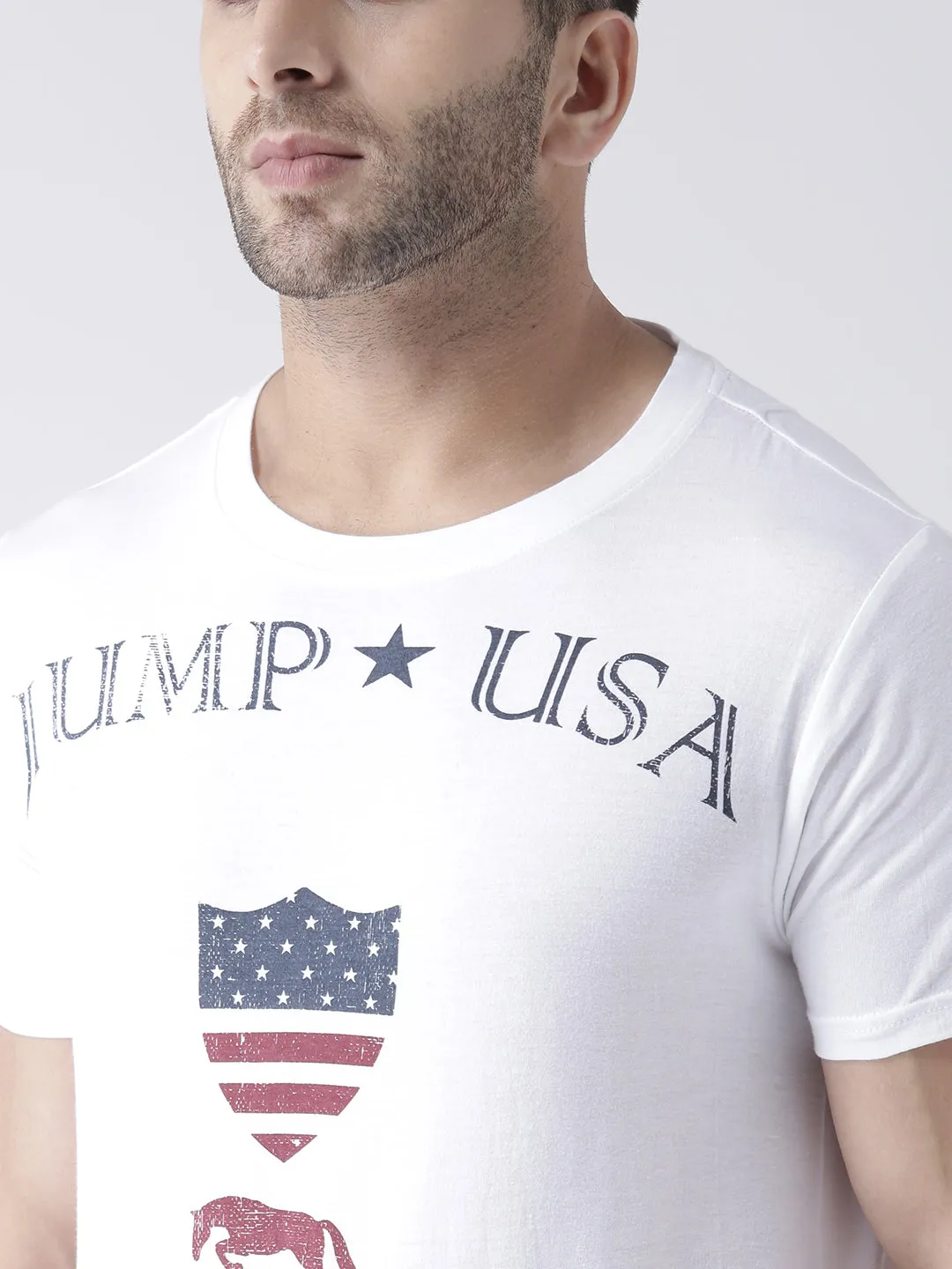 Men White Round Neck Tshirt