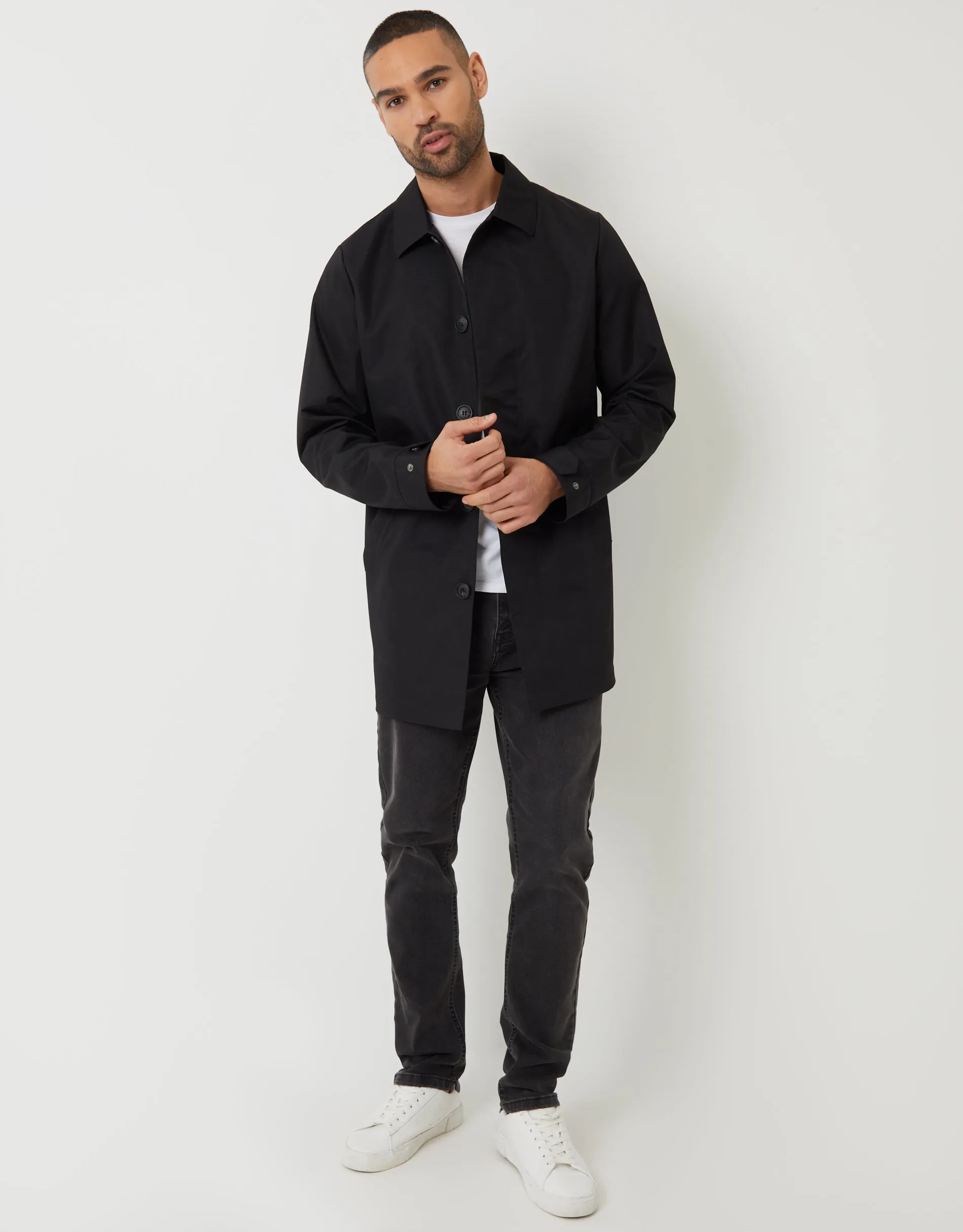 Men's Black Showerproof Longline Mac