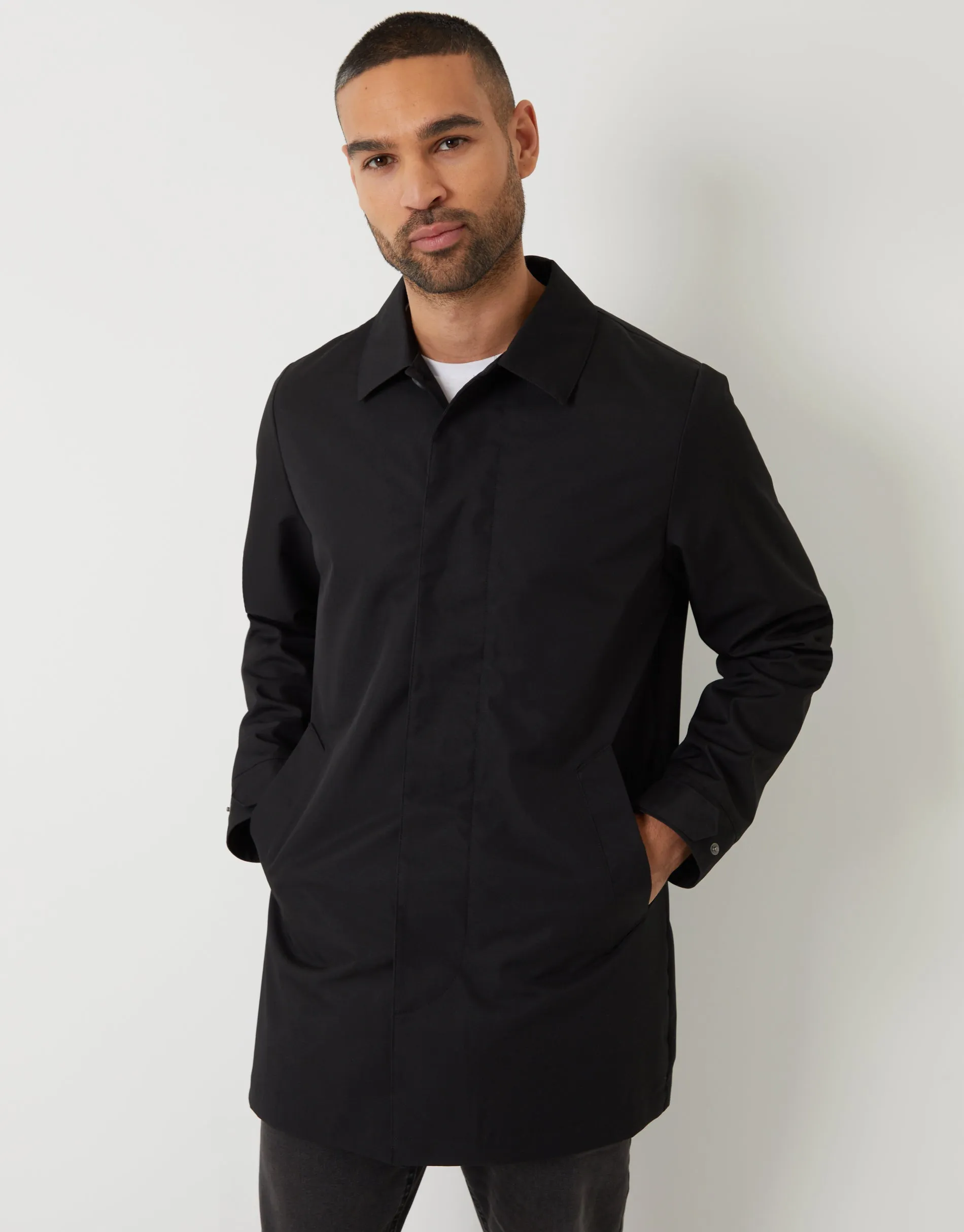 Men's Black Showerproof Longline Mac