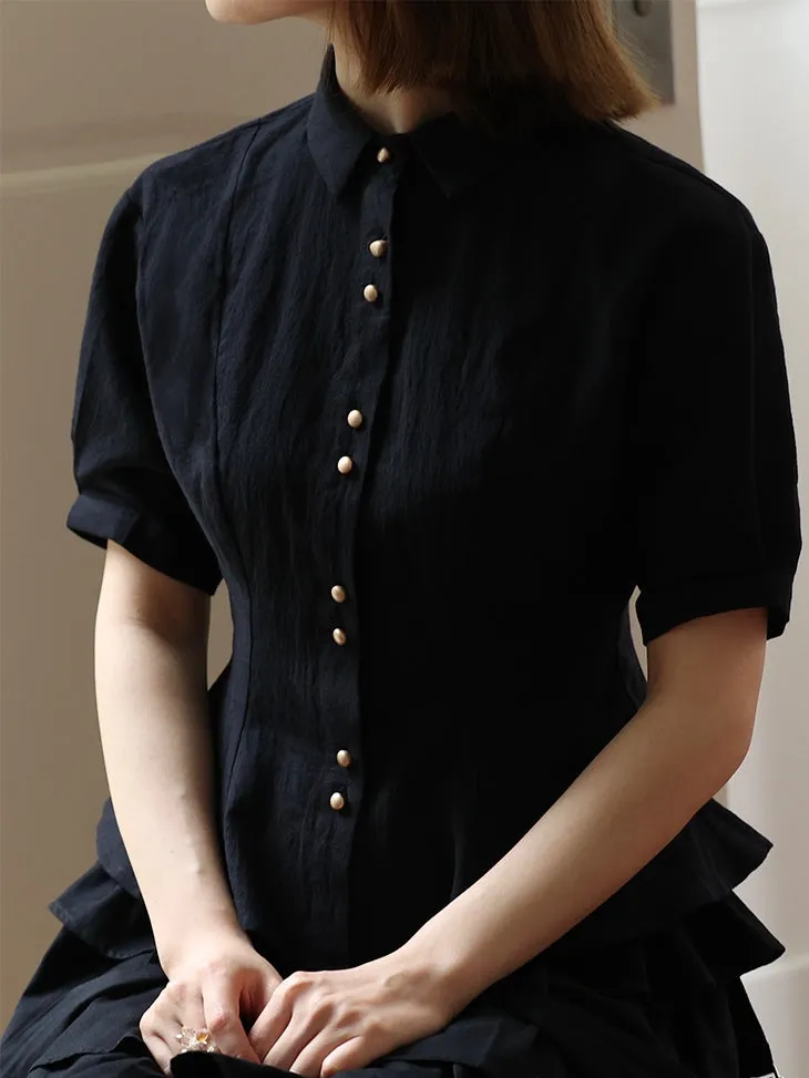 Natural Layered Simple Flare-Blouse＆Gilet