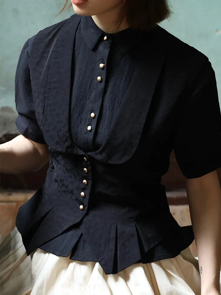 Natural Layered Simple Flare-Blouse＆Gilet