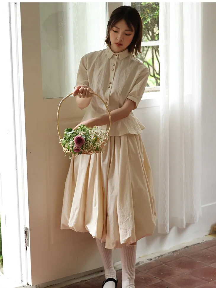 Natural Layered Simple Flare-Blouse＆Gilet