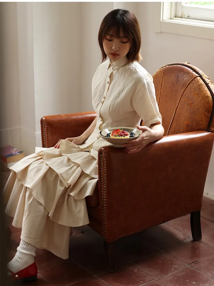 Natural Layered Simple Flare-Blouse＆Gilet