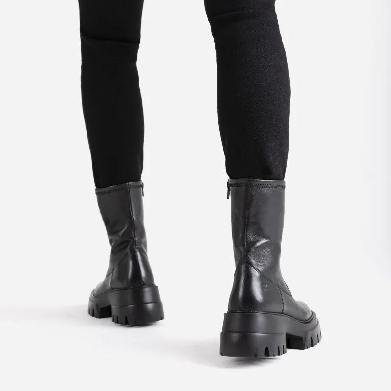 O Tizz Black Leather Ankle Boots