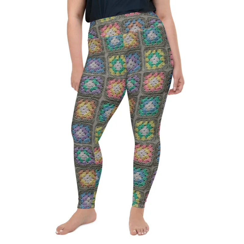 'Pastel Kaleidoscope' Crochet Print Granny Square Leggings