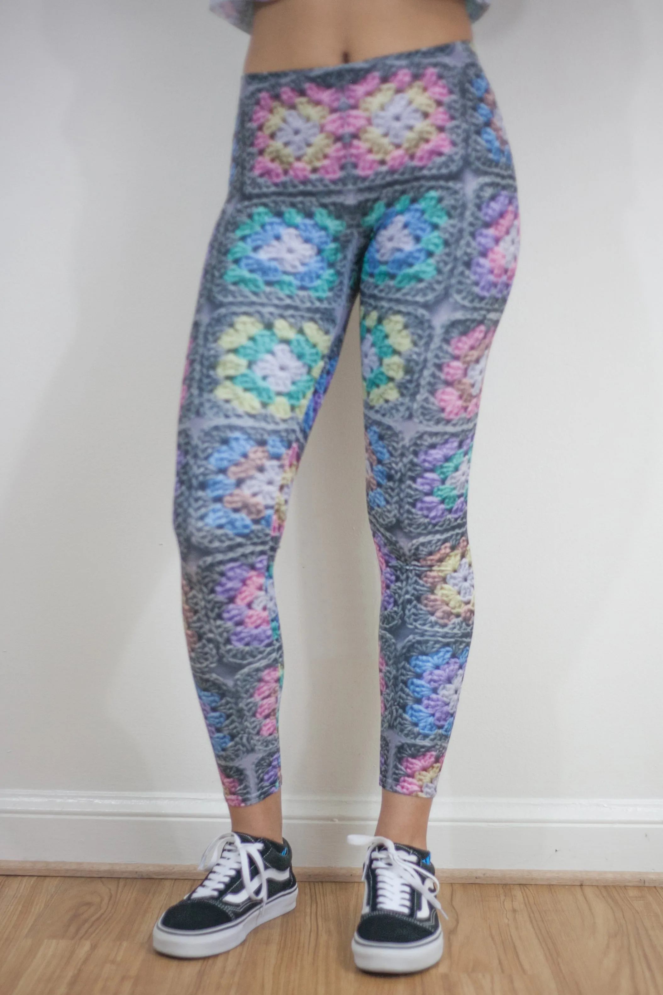 'Pastel Kaleidoscope' Crochet Print Granny Square Leggings