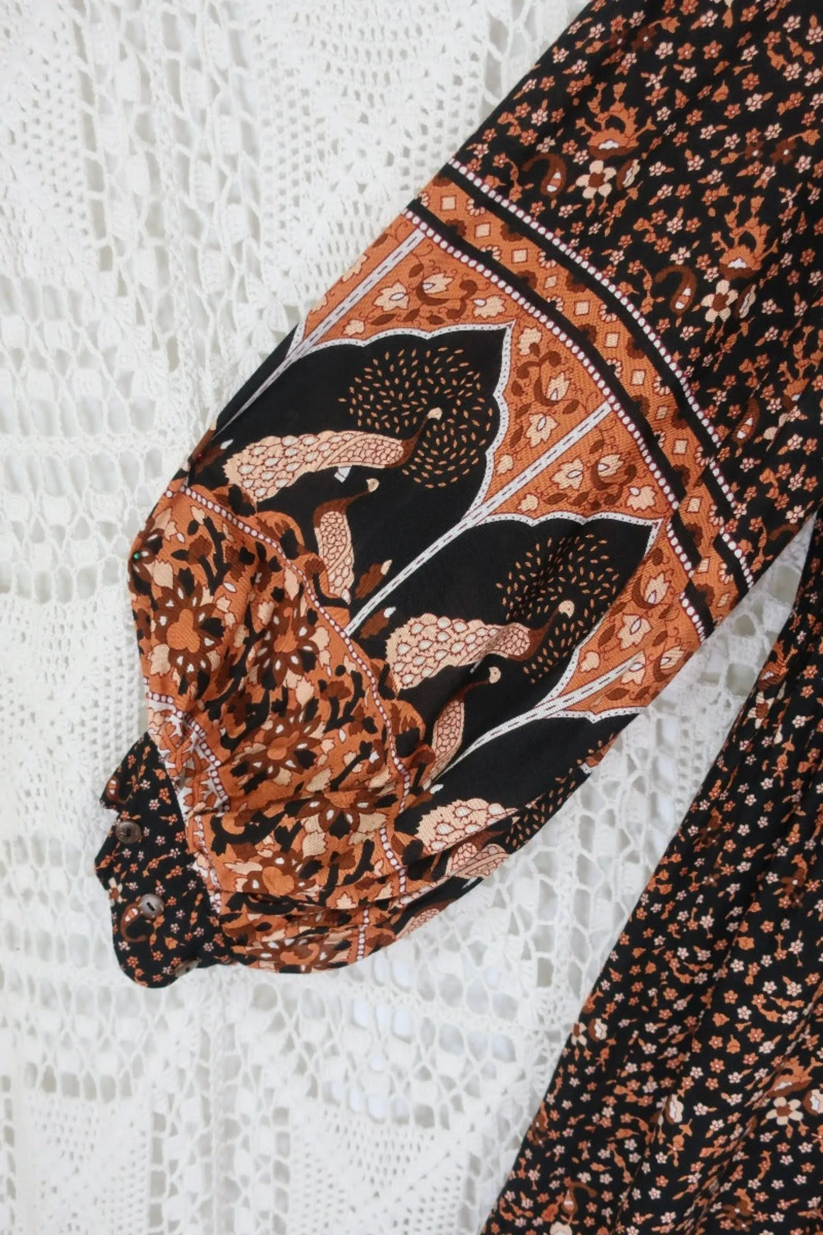 Peacock Primrose Dress in Jet Black & Terracotta