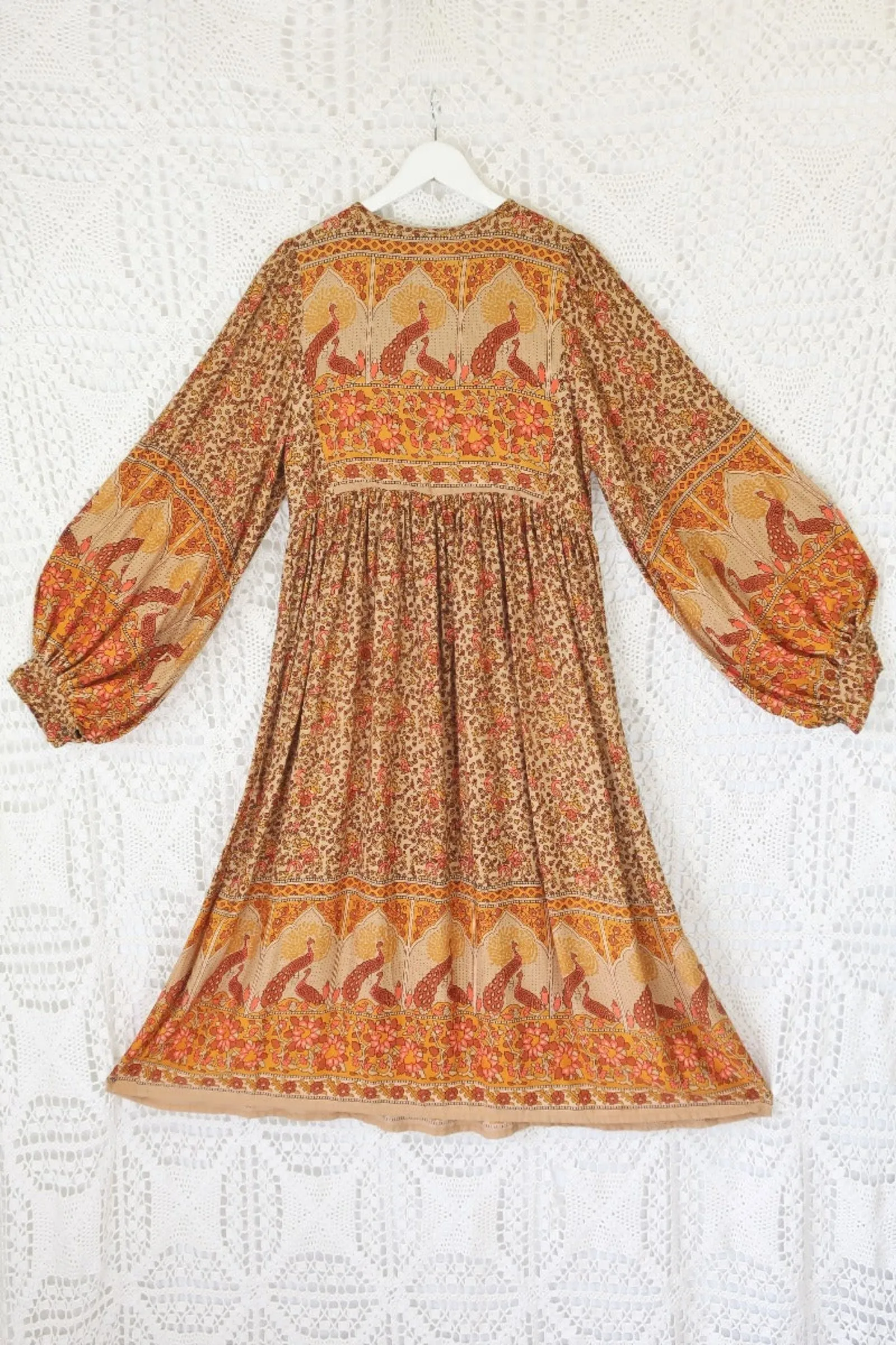 Peacock Primrose Dress in Tan & Turmeric