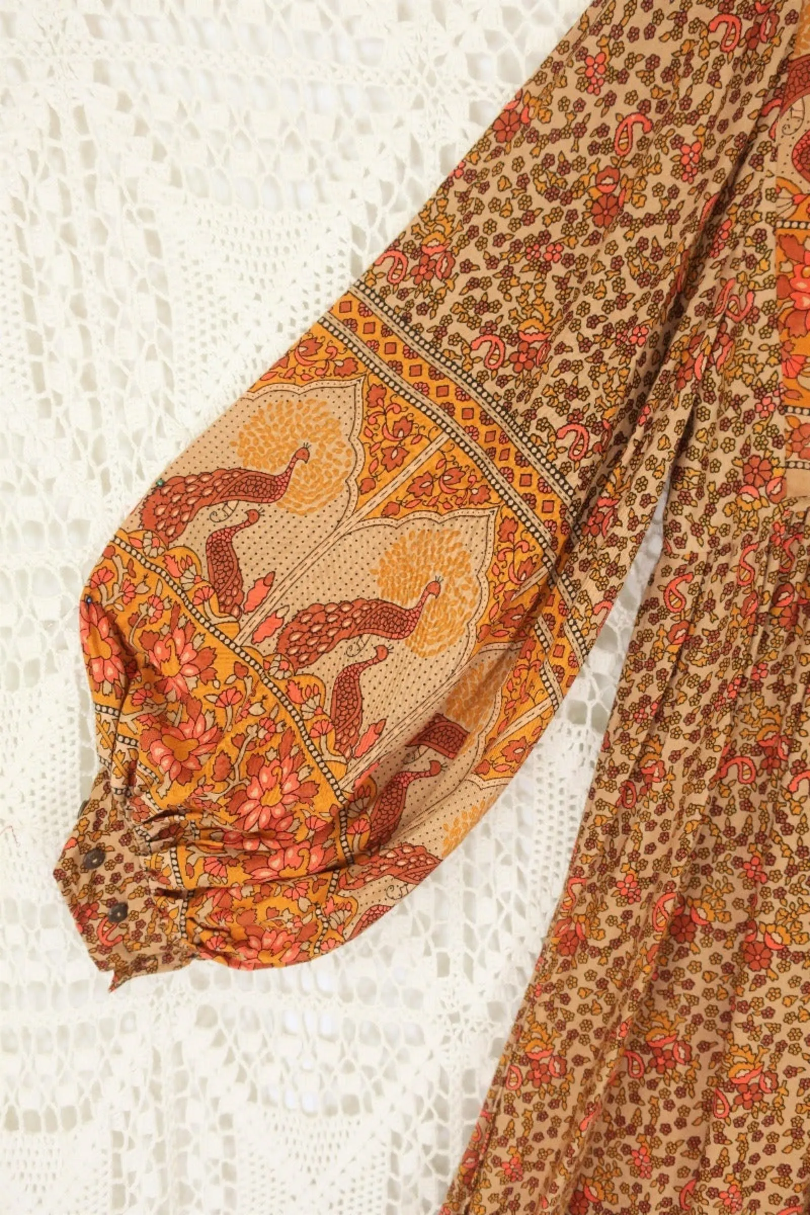 Peacock Primrose Dress in Tan & Turmeric