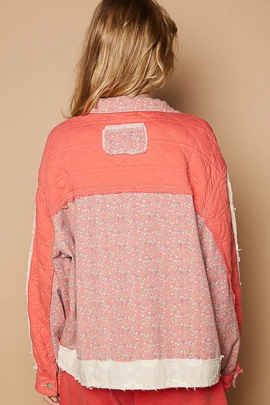 POL Quilted Granny Retro Floral Patchwork Oversized Pocket Zip-up Boho Jacket
