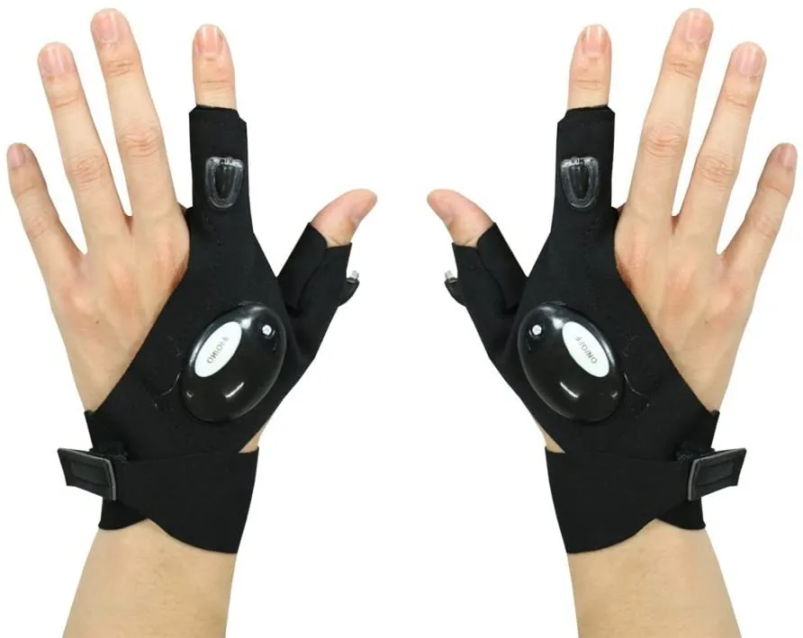 Tactical Fingerless LED Flashlight Gloves for Repairing, Working in Darkness Places, Fishing, Camping, Hiking and Outdoor Activities