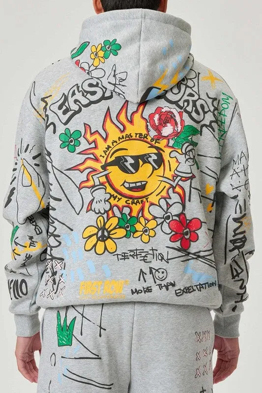 TEEK - Grey Hand Drawing & Chenille Patch Hoodie