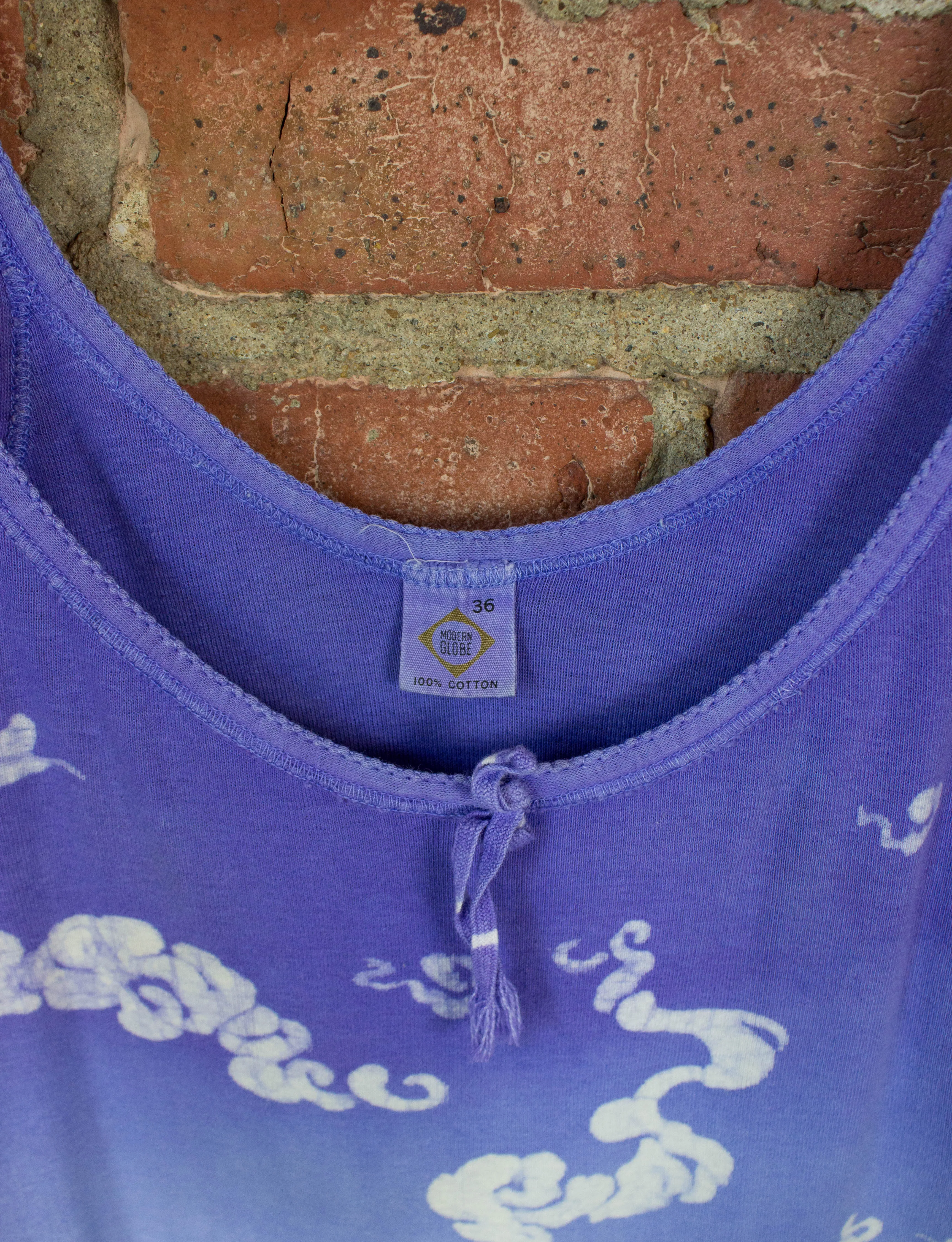 Vintage Mihitabel Women's Tie Dye Romper 60s Purple and Aqua With Cloud and Wave Designs Small