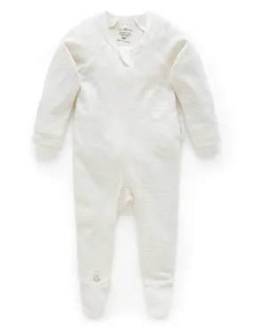 Zip Growsuit - Wheat Melange Stripe